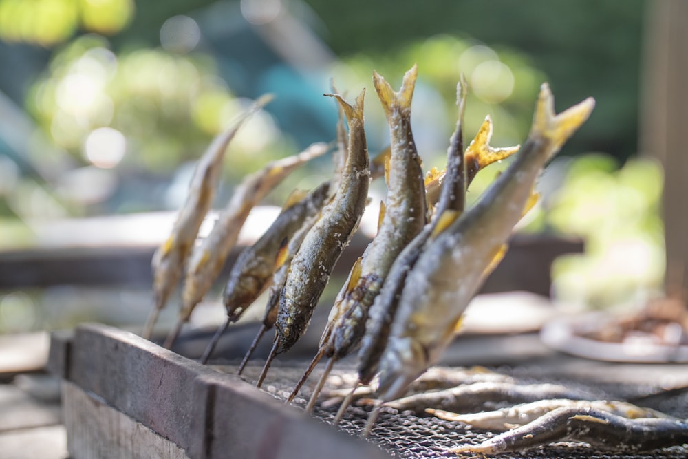 dried fish on brown wooden table