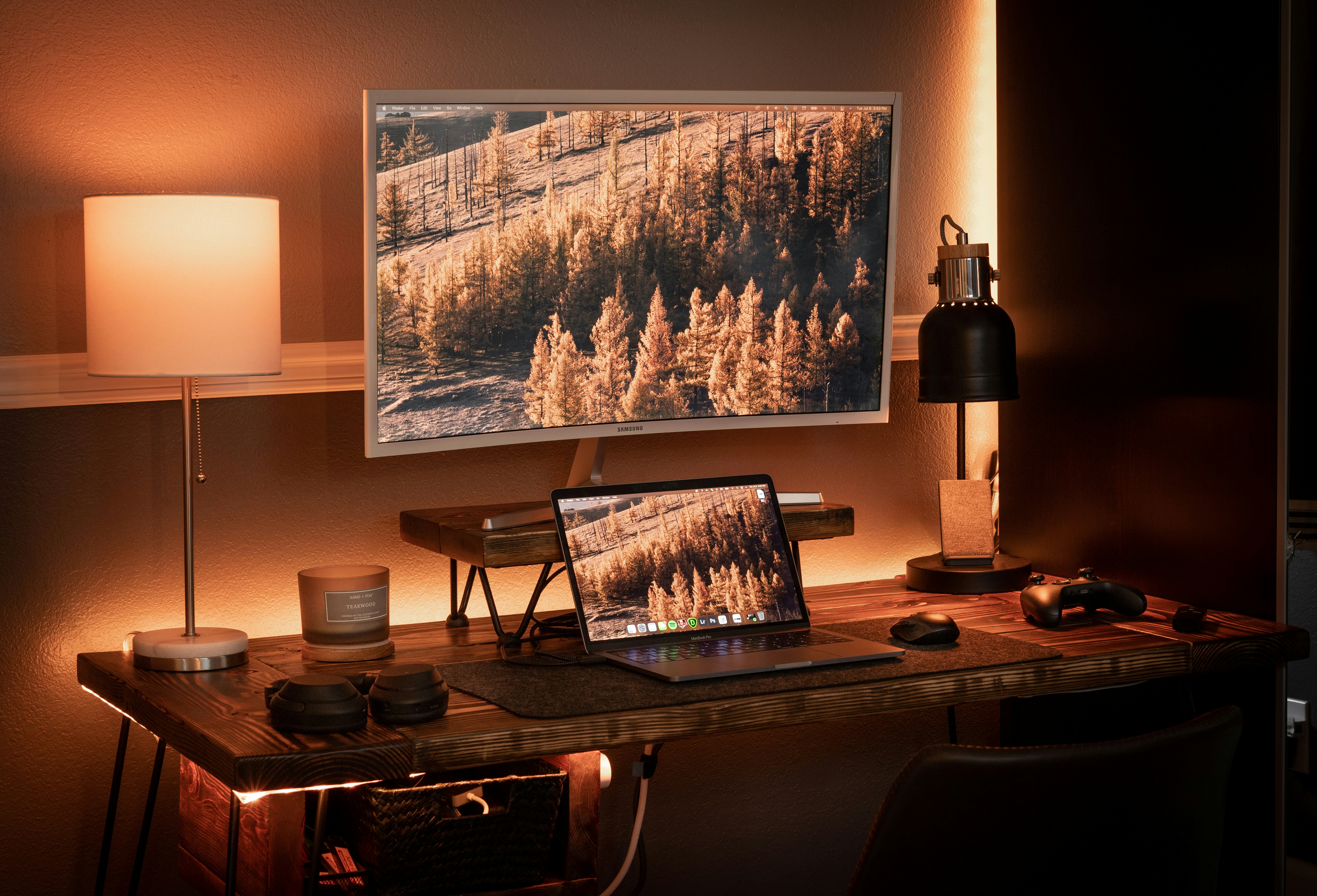 Black laptop computer on brown wooden table photo – Free Building Image ...
