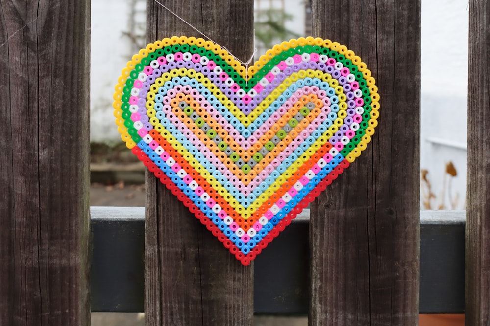 red blue and yellow heart shaped hanging decor
