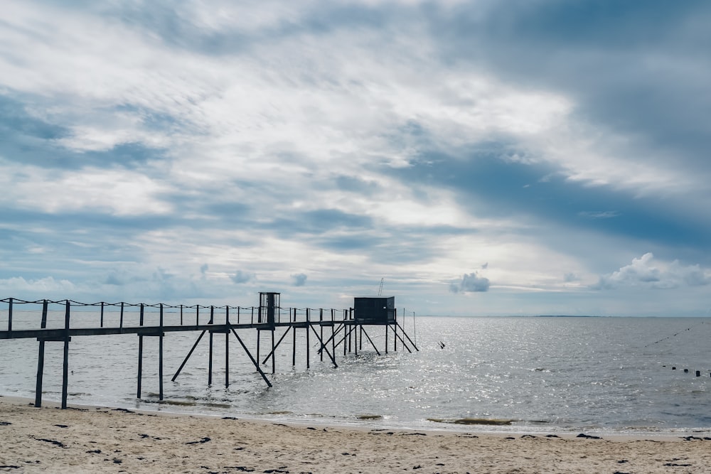 brown wooden dock on beach during daytime