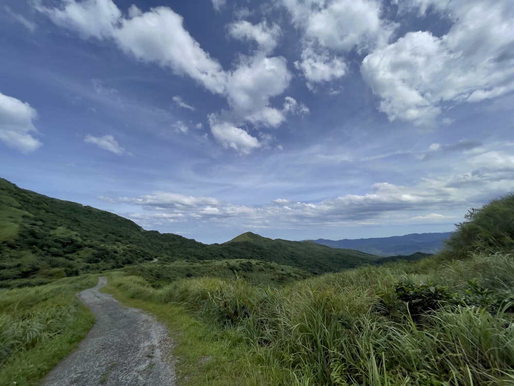 Campo di erba verde sotto il cielo blu e le nuvole bianche durante il giorno