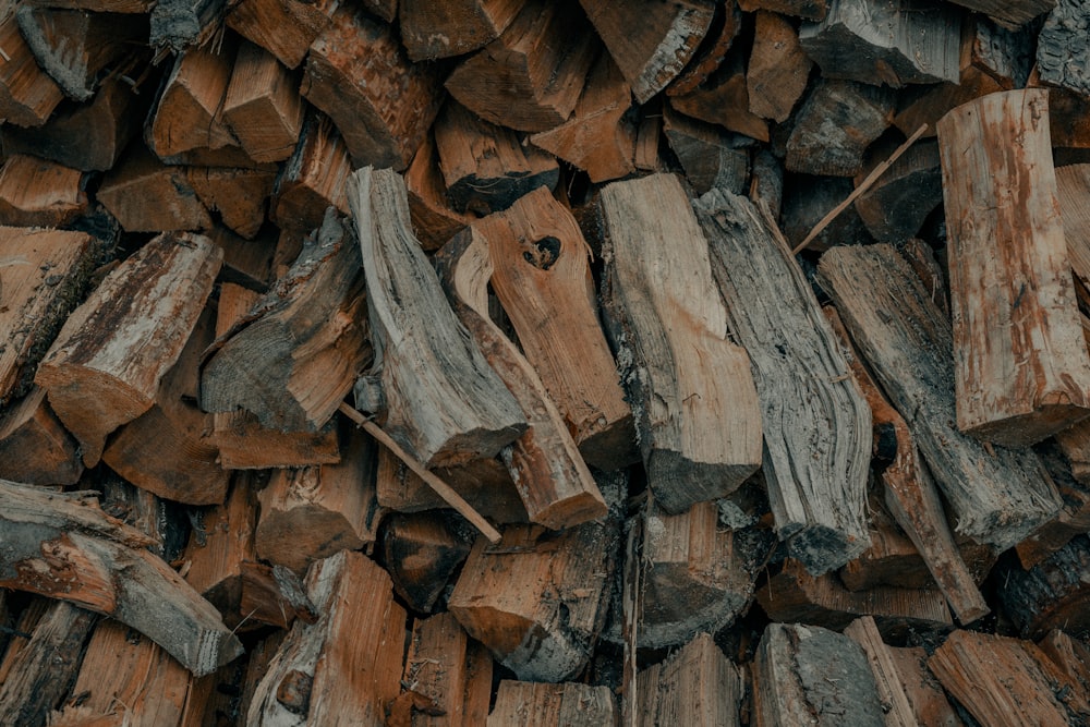 a pile of wood that has been cut in half