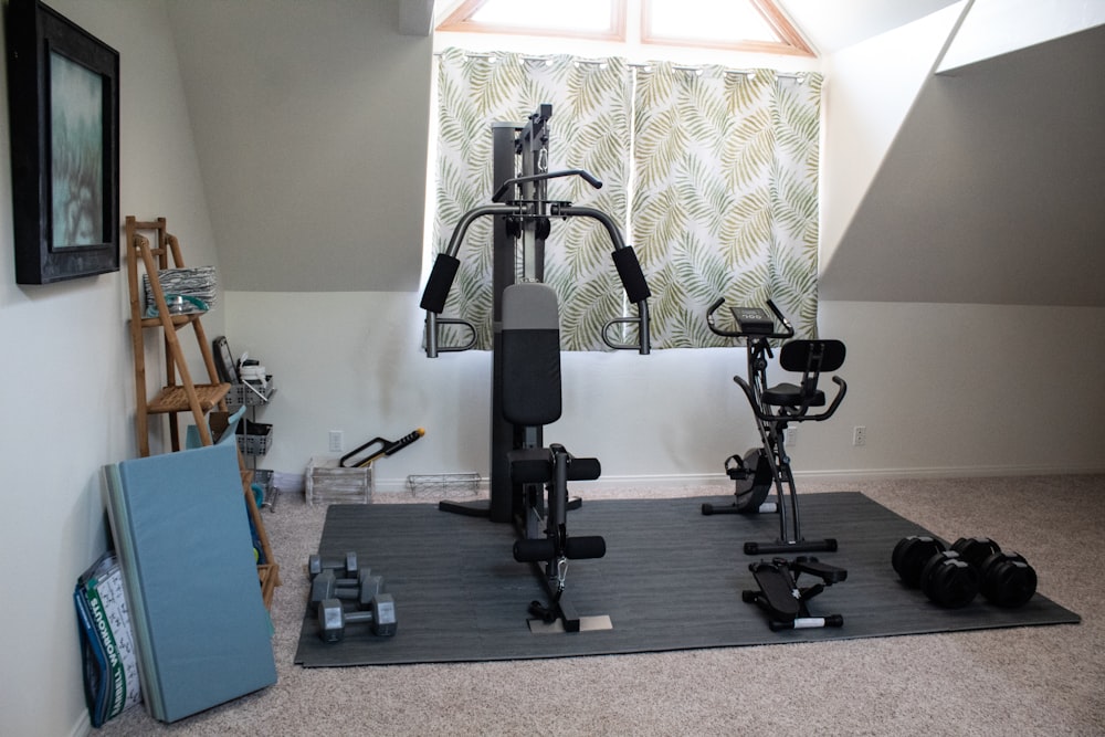 black and gray exercise equipment in home gym