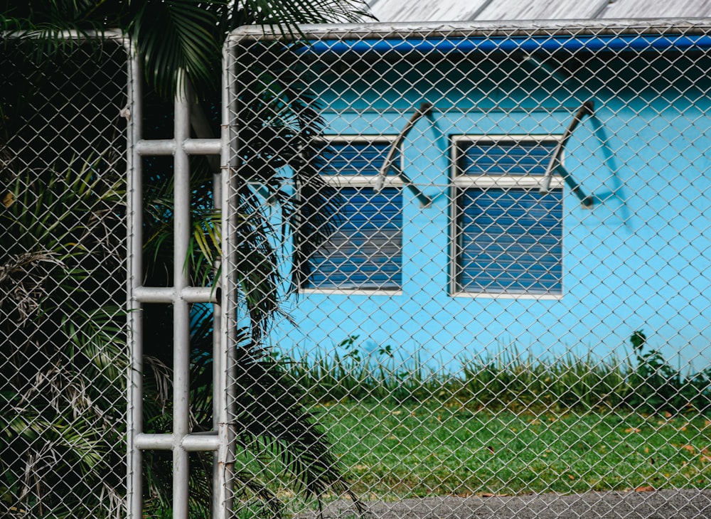 white and blue concrete house