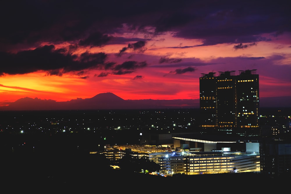 city skyline during night time