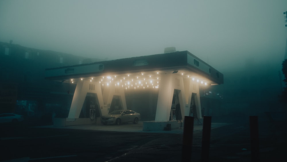 white and brown concrete building during night time