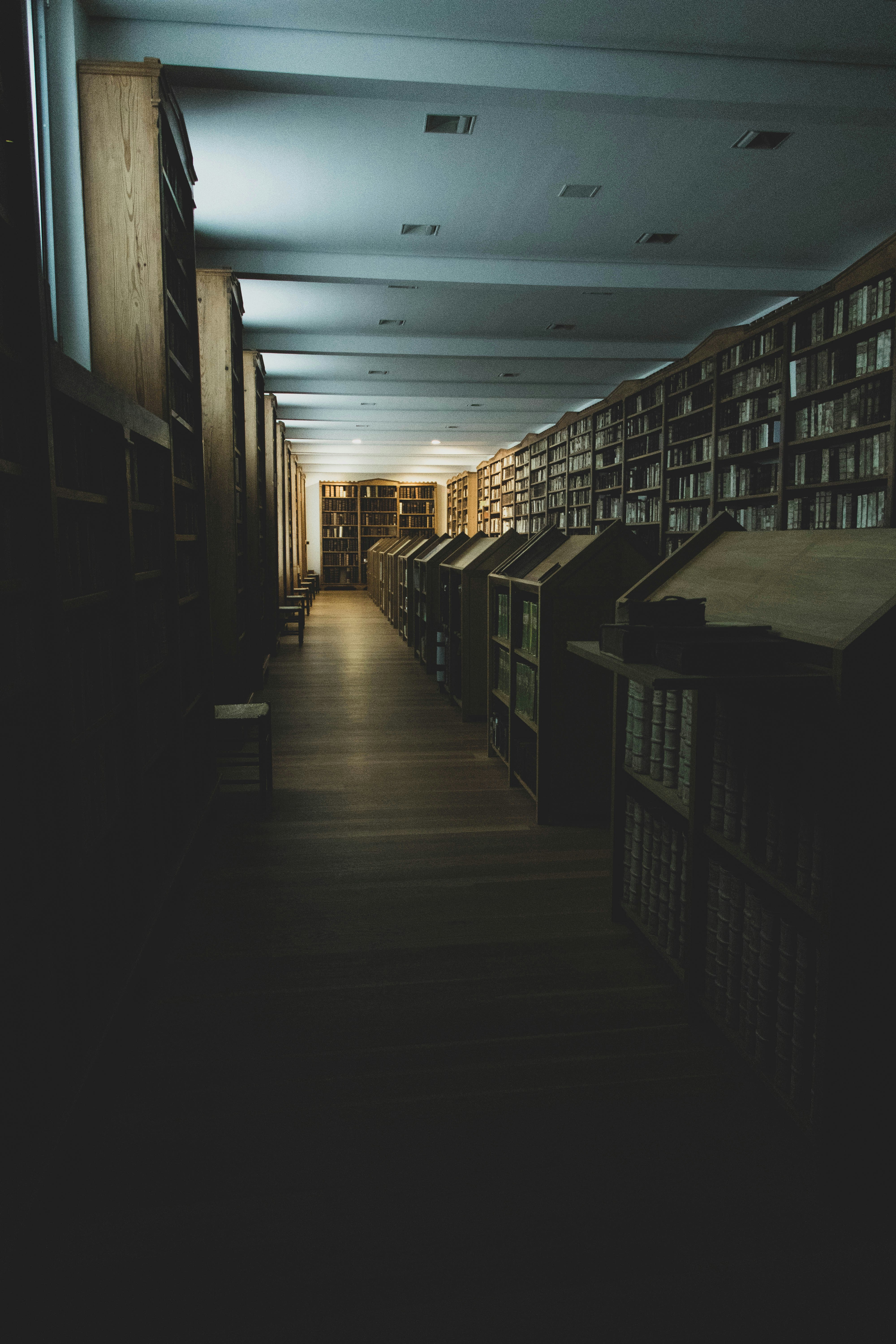 brown wooden book shelf in a room