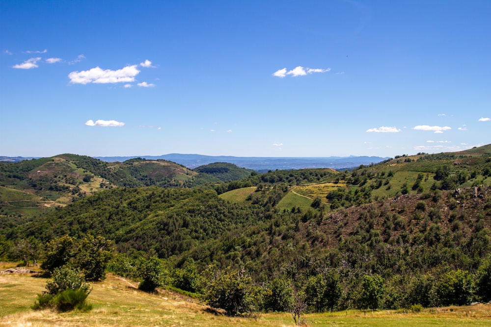 green grass field and mountains under blue sky during daytime