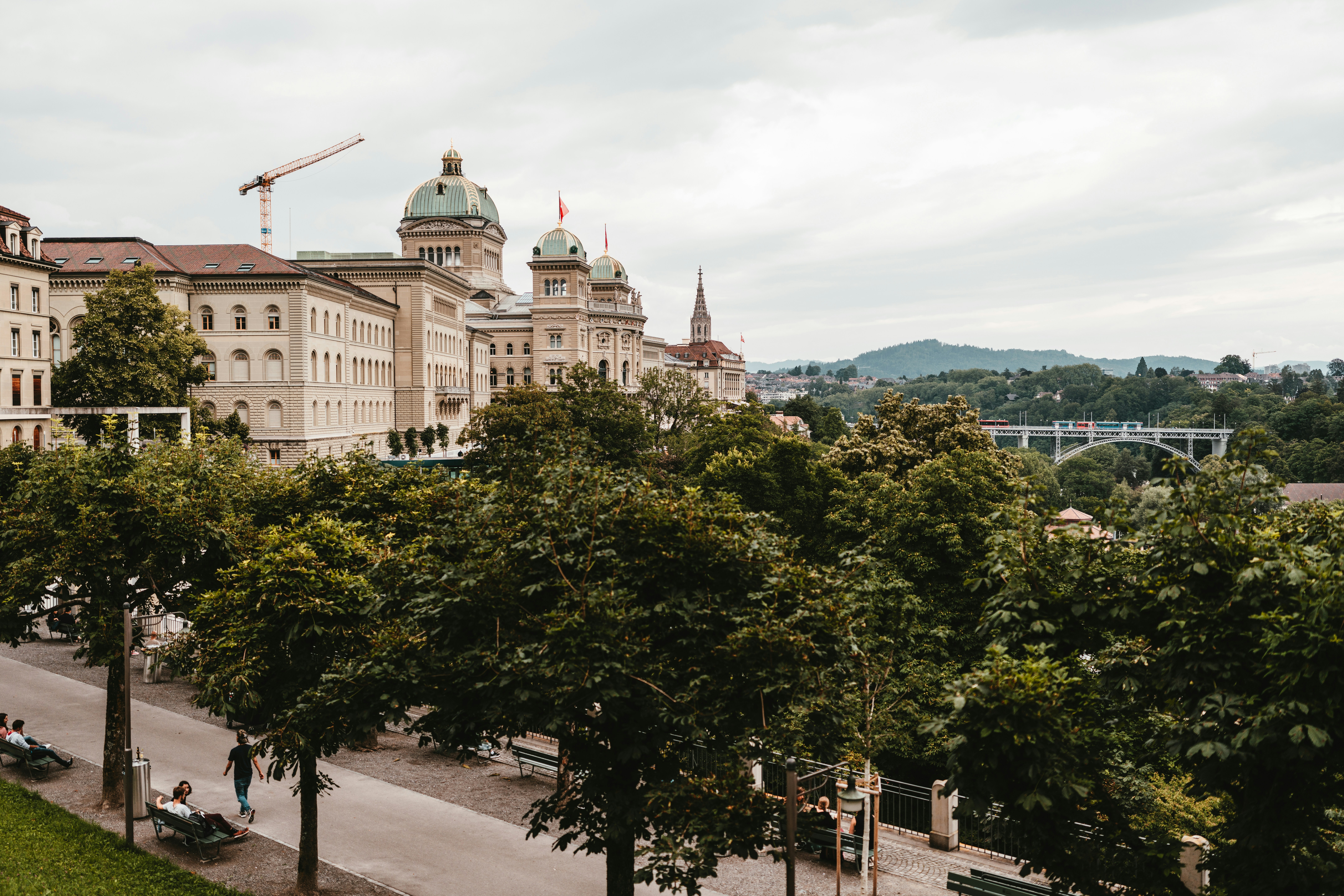 Árboles verdes cerca de un edificio de hormigón blanco durante el día