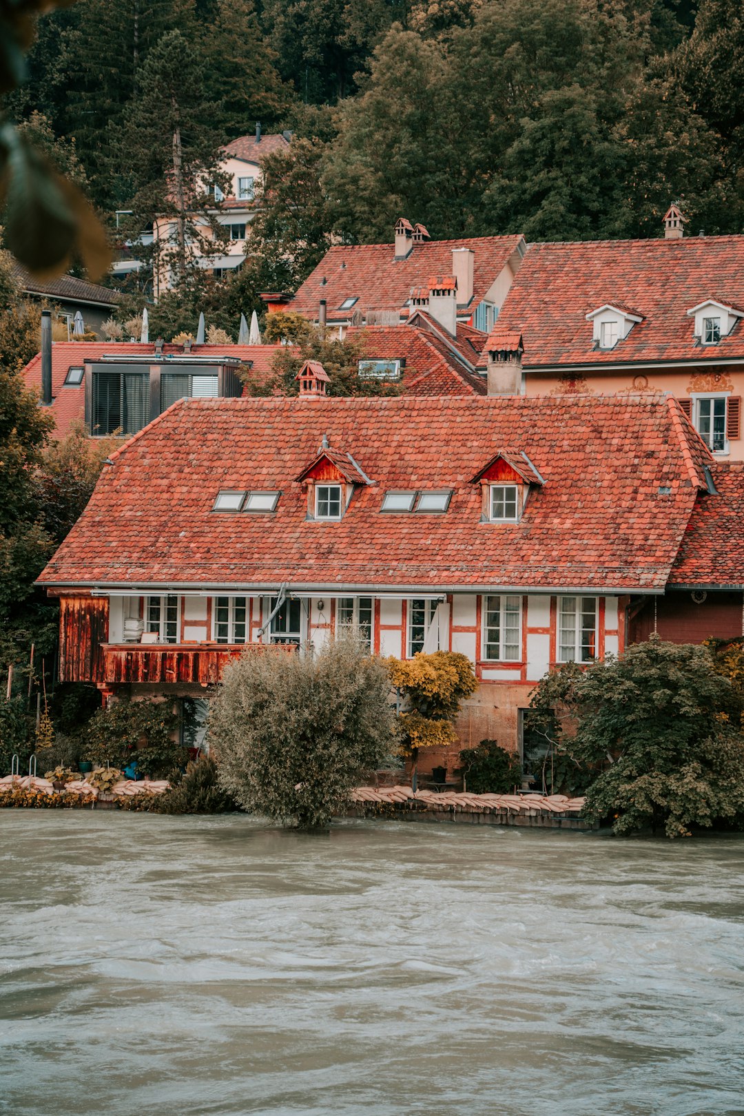 brown and white concrete house beside river during daytime