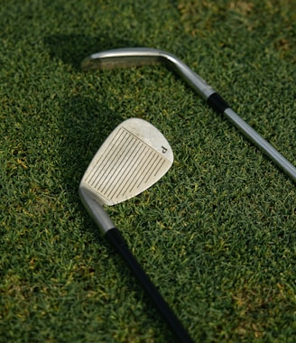 grey and black golf club on green grass