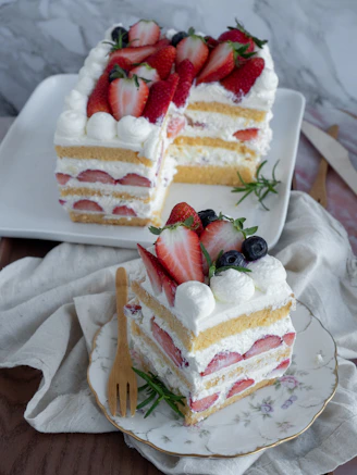 white and red strawberry cake