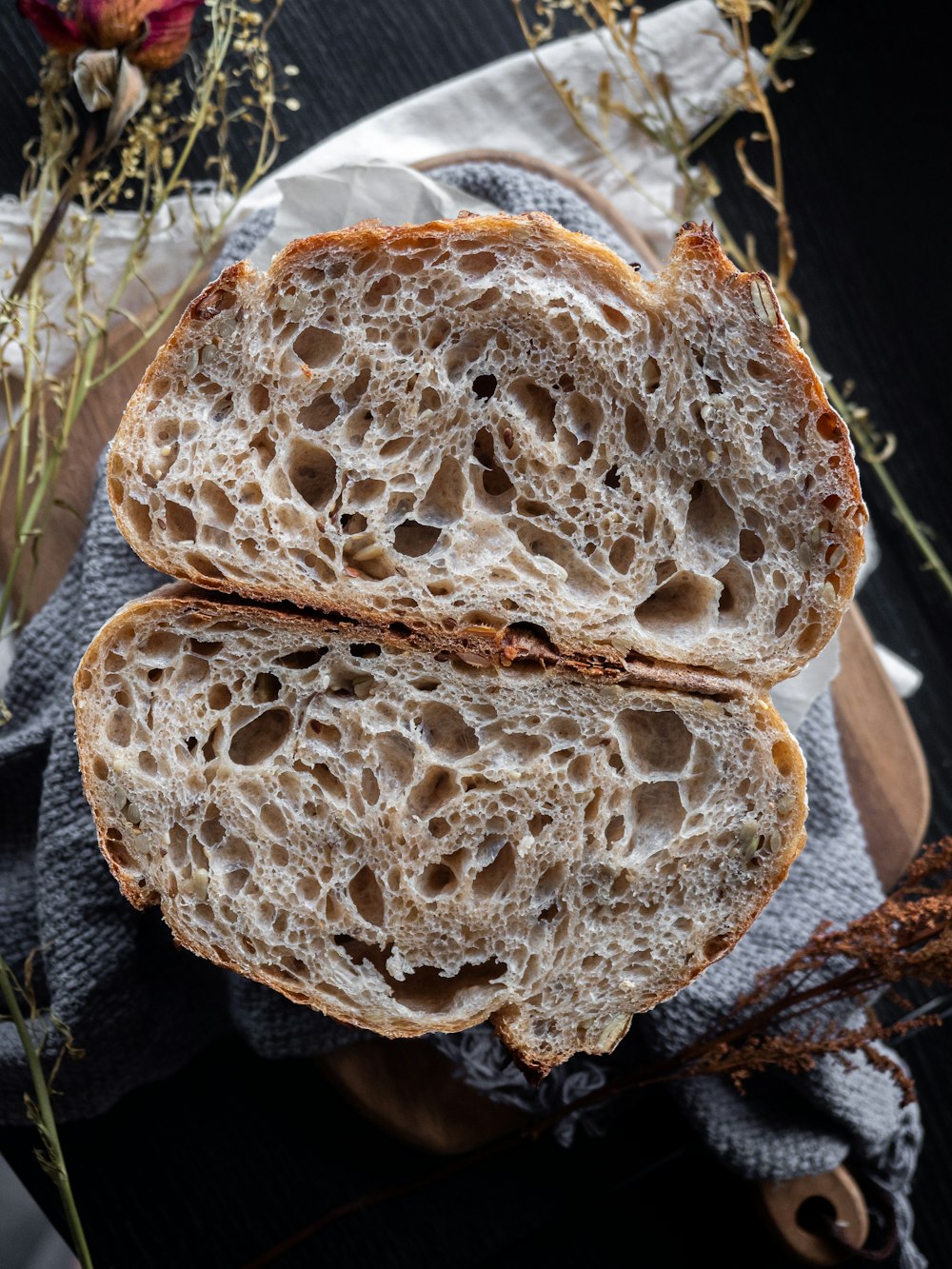 brown bread on black table