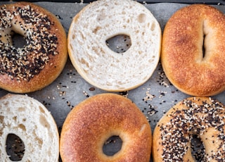 brown donuts on gray tray