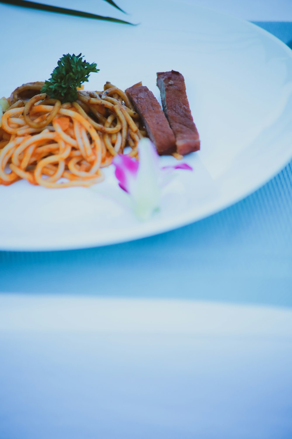 spaghetti on white ceramic plate