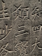 Close-up of ancient Chinese metaphysical symbols carved in stone.