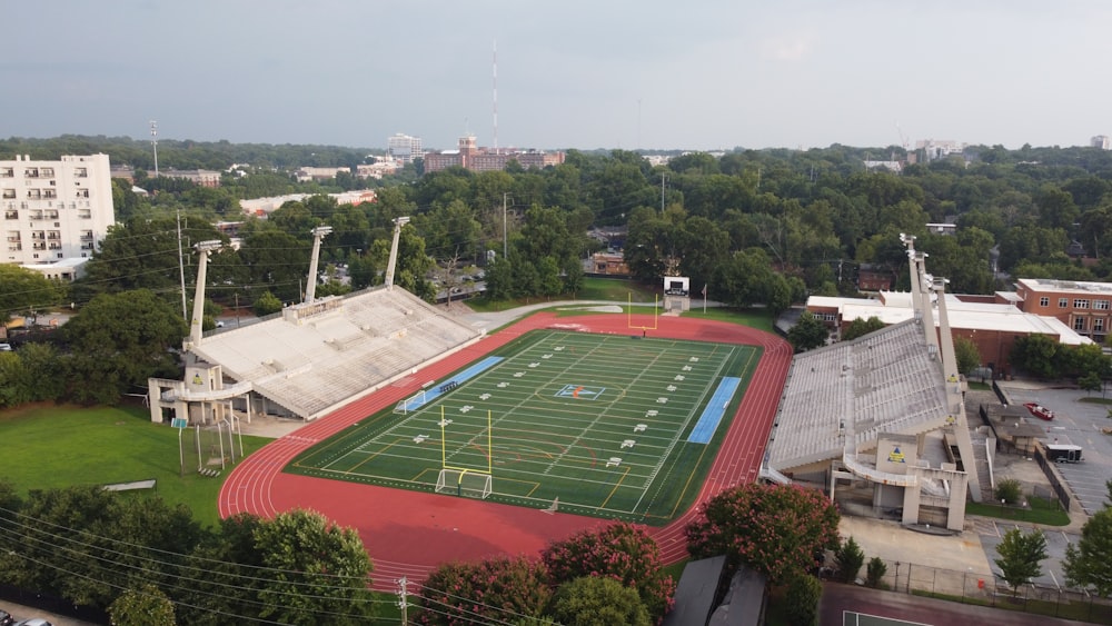 aerial view of soccer field during daytime