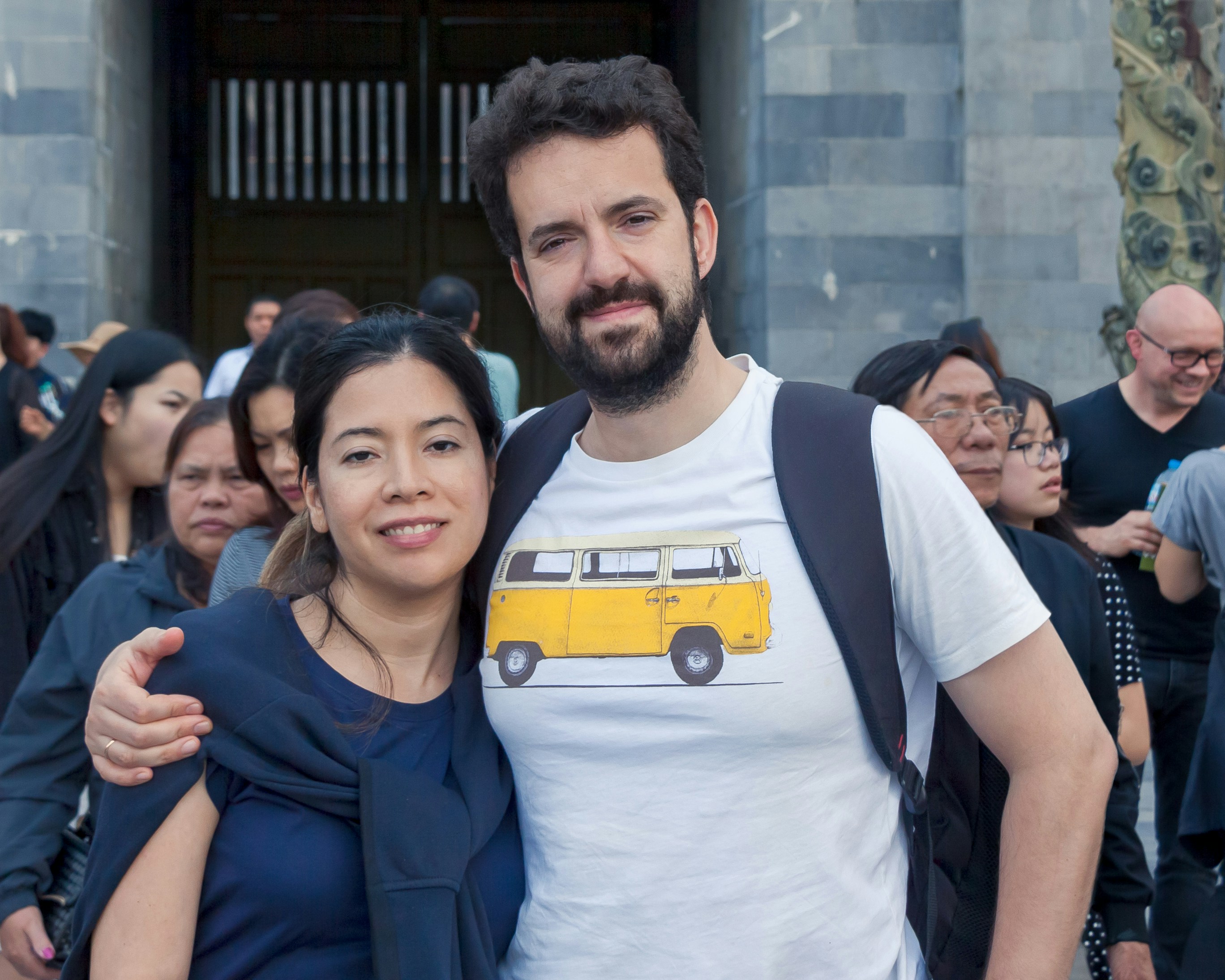 man in blue crew neck t-shirt beside man in white crew neck t-shirt, Hue, Vietnam