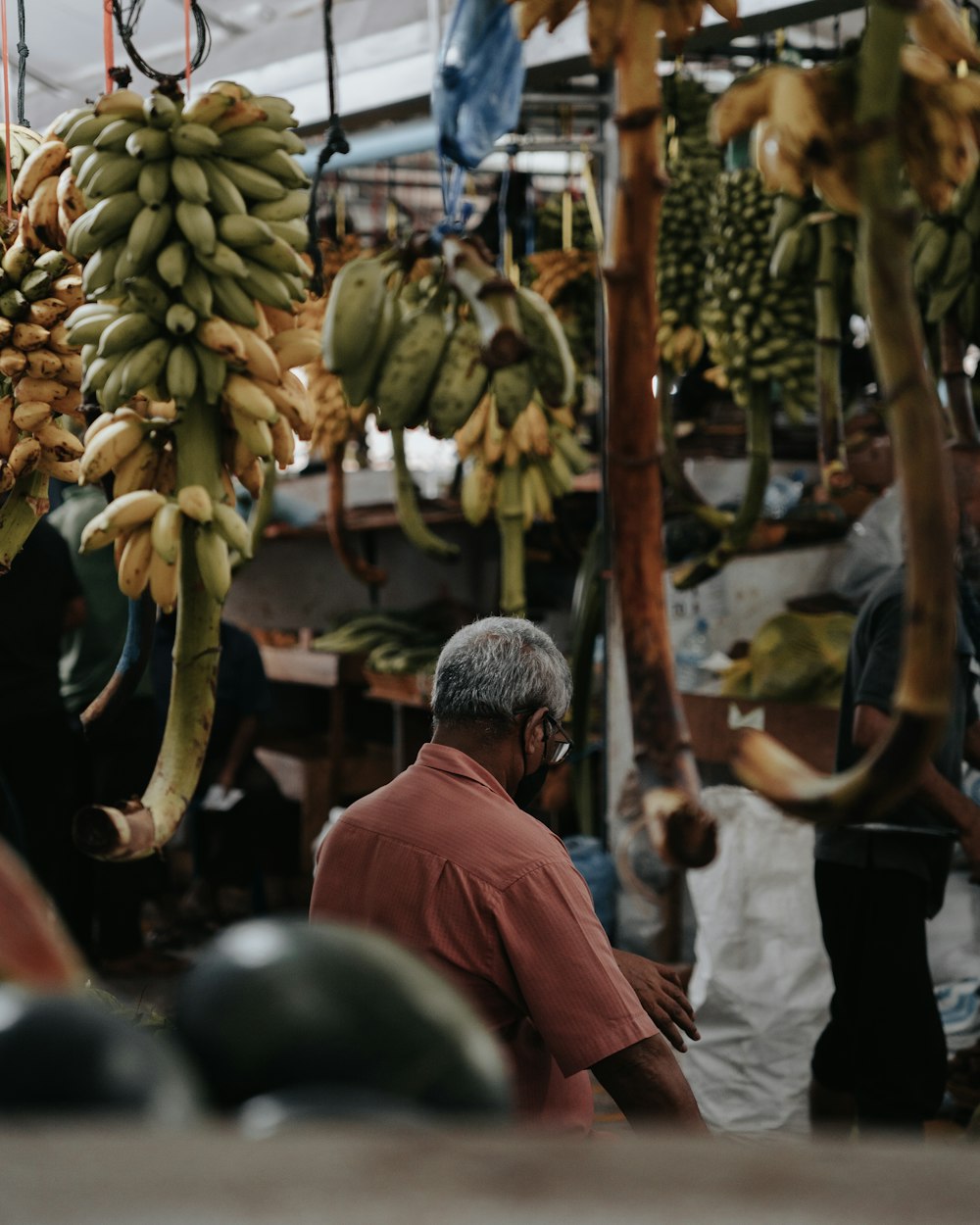 people standing near banana fruit store during daytime
