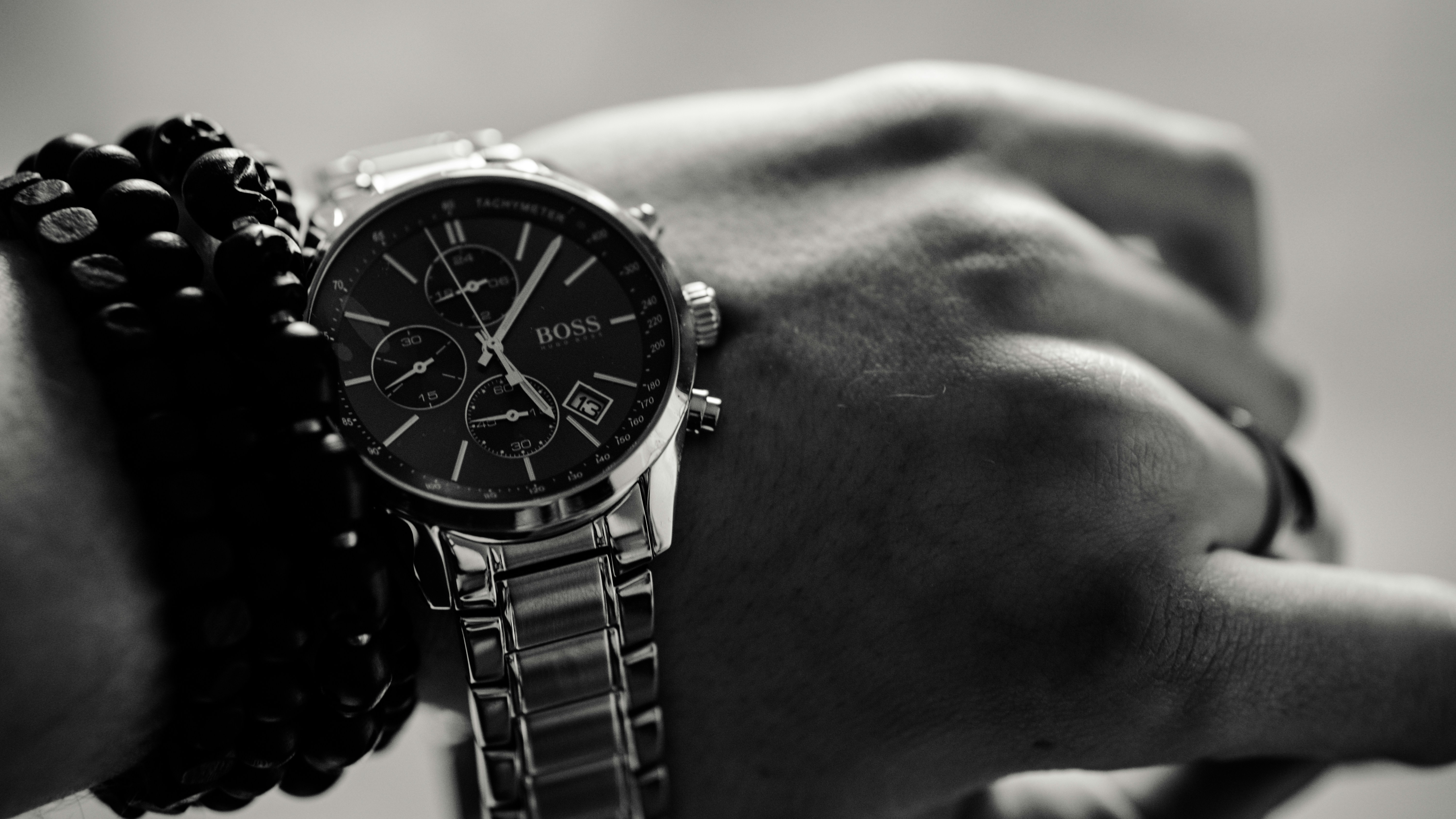 silver link bracelet round analog watch