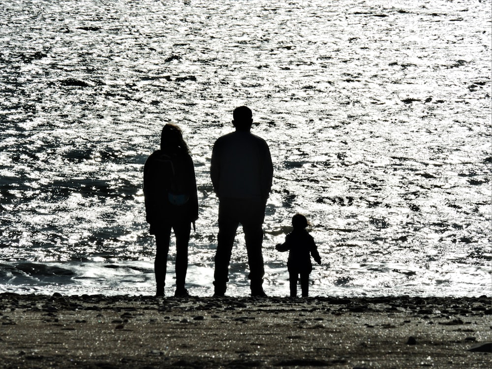 3 men standing on seashore during daytime