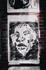 An artistic flyer featuring black, white, and beige tones with textured background