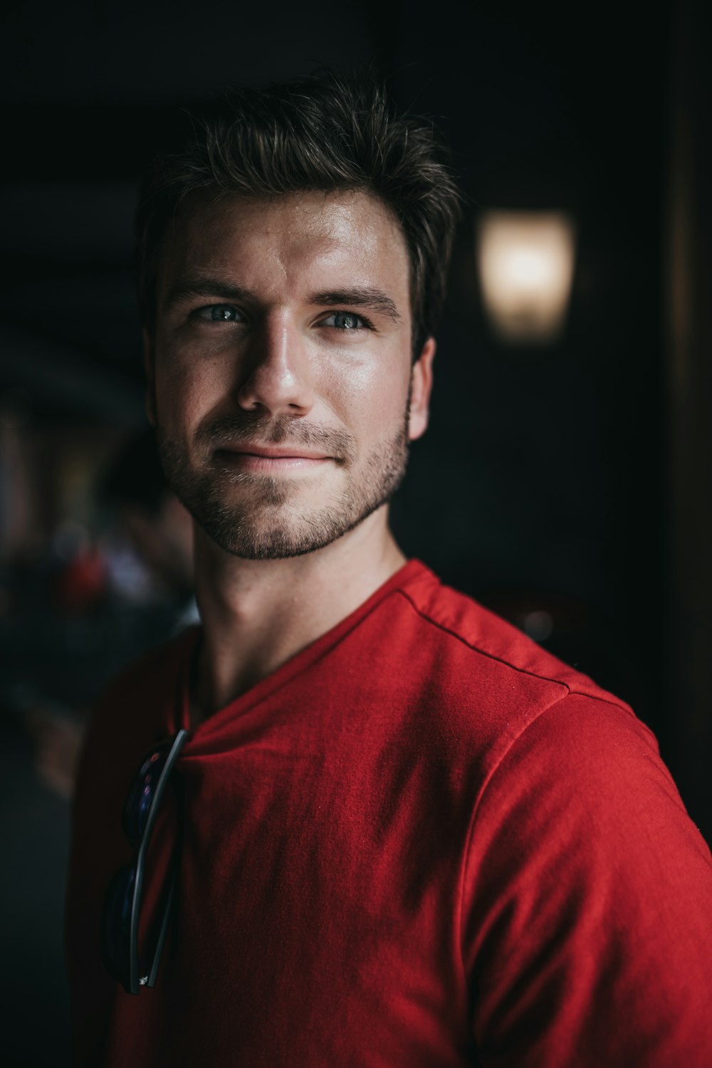 man in red polo shirt