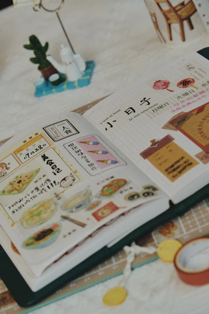 journal with stickers and washi tape