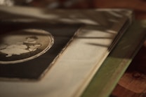 A close-up of a vintage photo album with sepia-toned photographs. The album is partially open, its pages slightly worn, suggesting age. Soft shadows fall across the image, giving it a nostalgic and intimate feel.