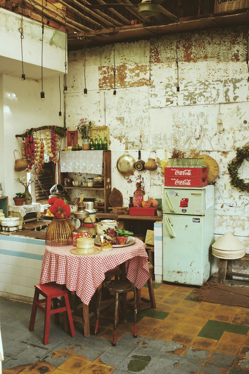 red and white table cloth