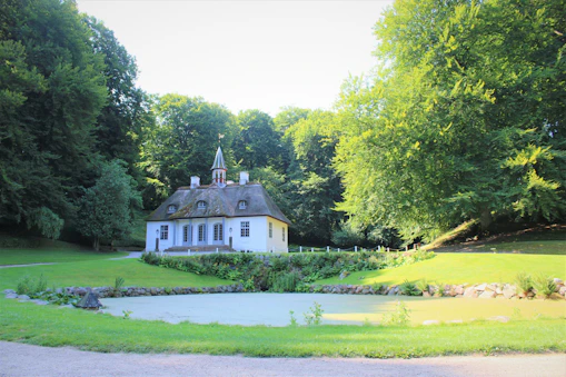 white and brown house near green trees during daytime