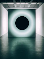 A custom smart home control panel glowing softly on a wall with minimalist decor.