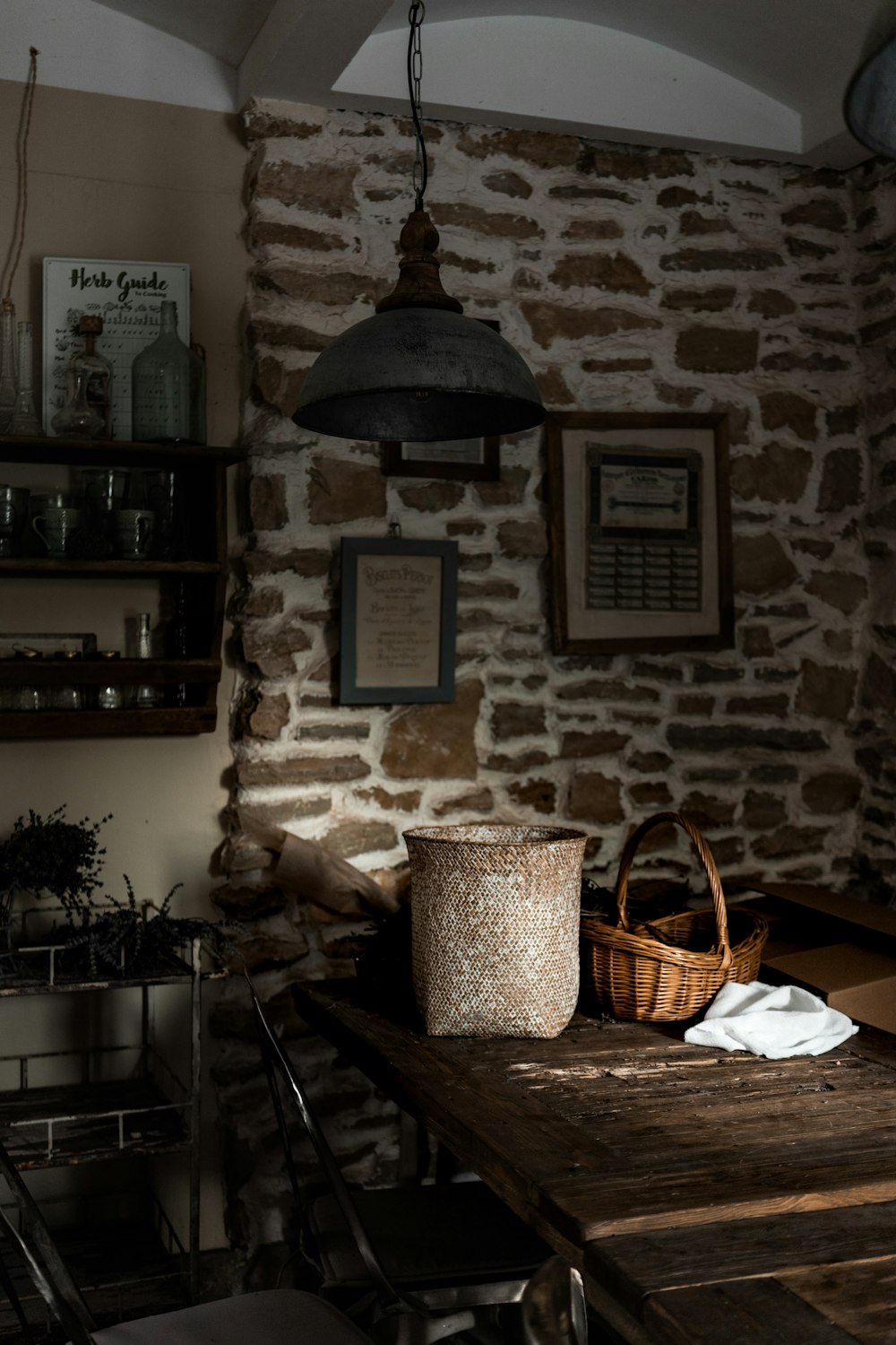 brown woven basket on table