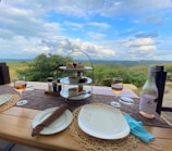 A scenic view of a dining setup in nature.