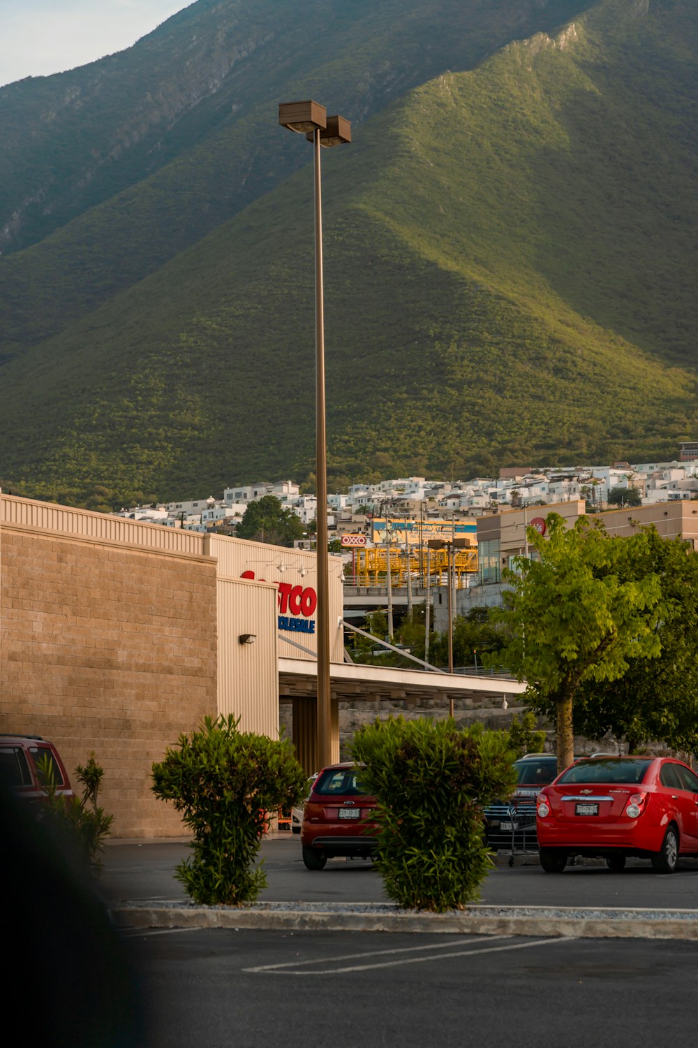 Auto parcheggiate nel parcheggio vicino all'edificio durante il giorno