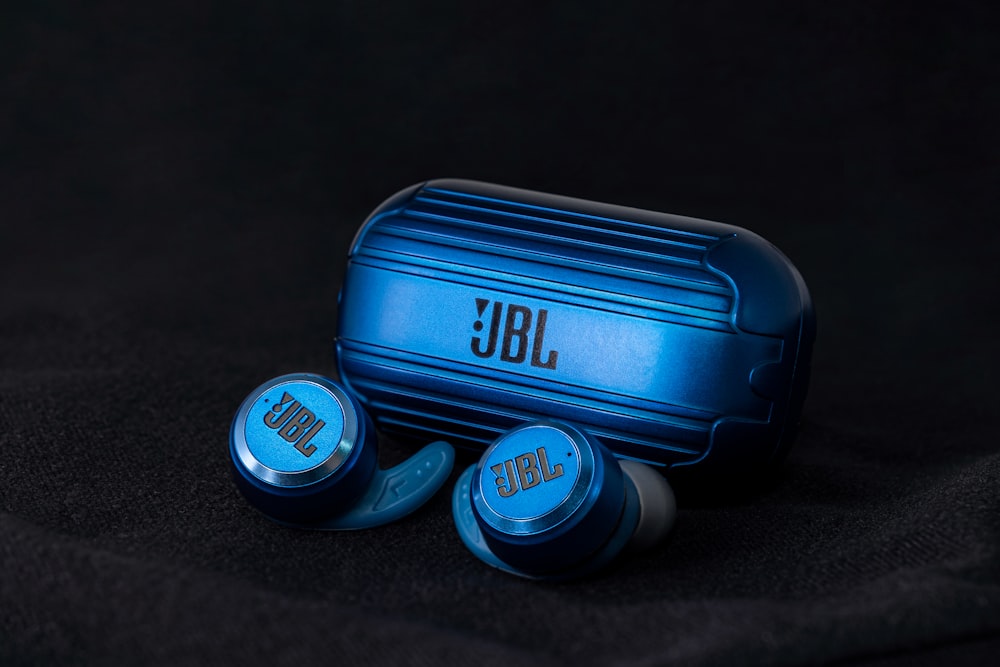 blue and black plastic container