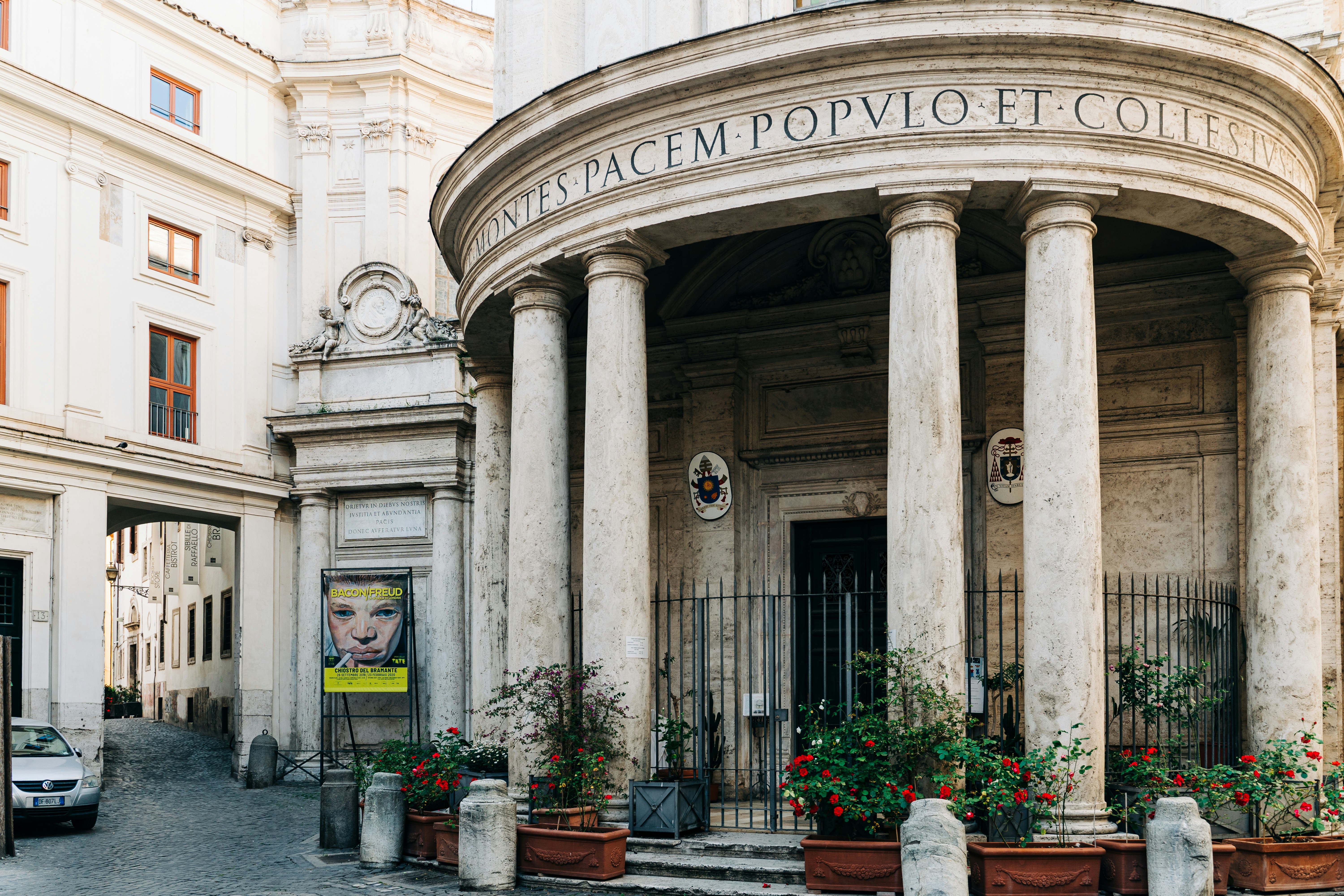 The entrance to the Chiostro del Bramante exhibition space in Rome, Italy