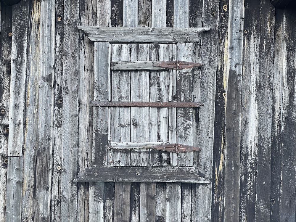brown wooden door with red metal ladder