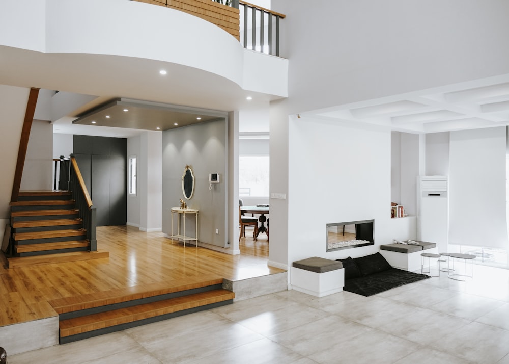 white and brown wooden living room