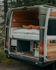 white van with brown wooden door