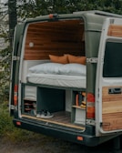 white van with brown wooden door