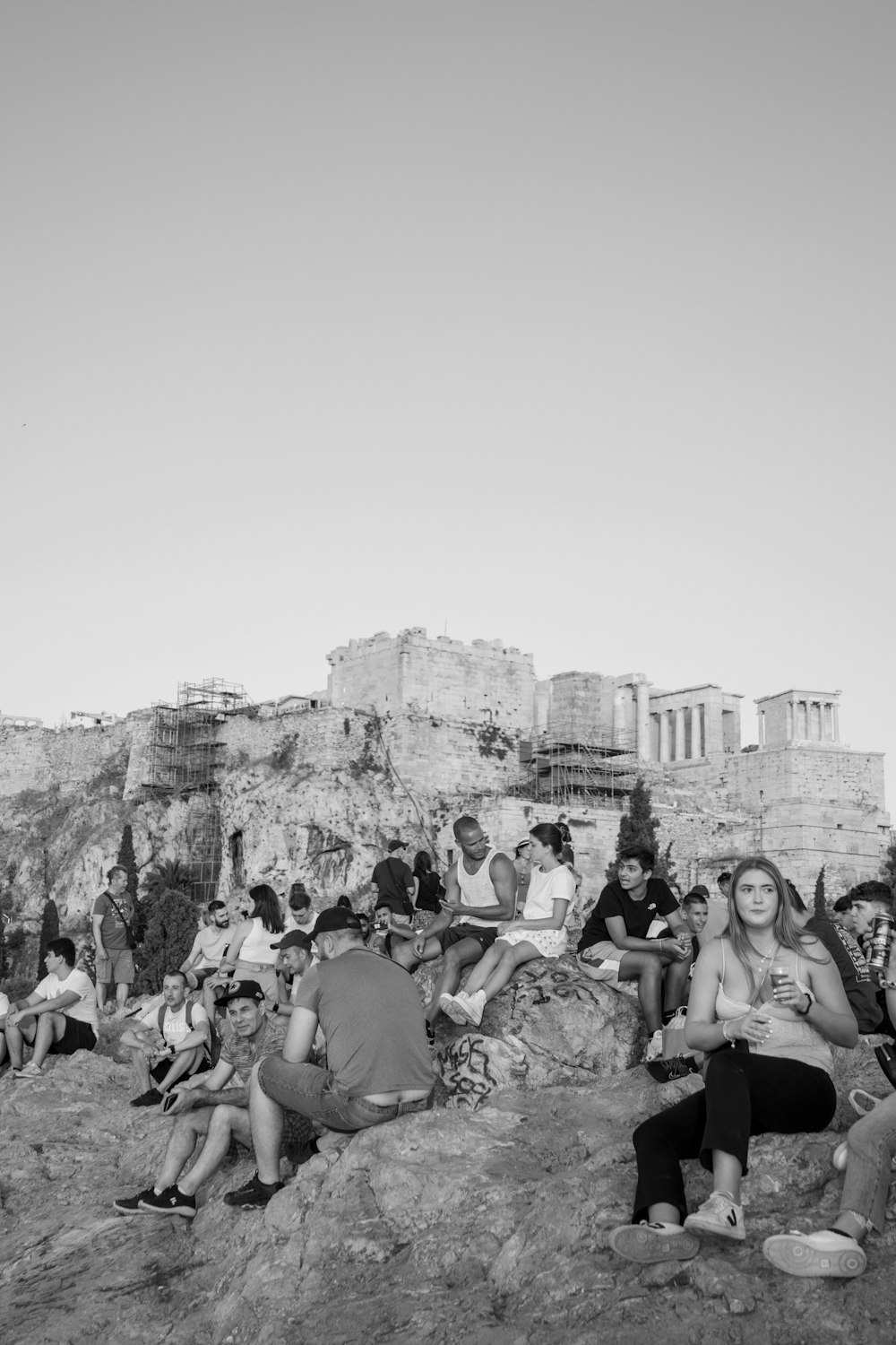 grayscale photo of people on street