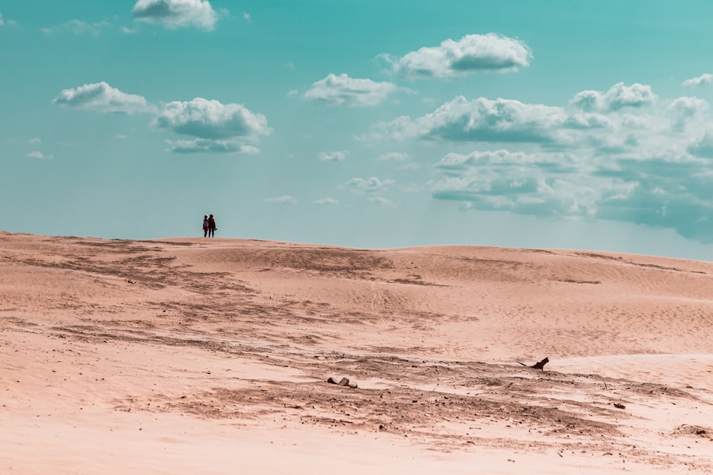 person walking on brown sand under blue sky during daytime