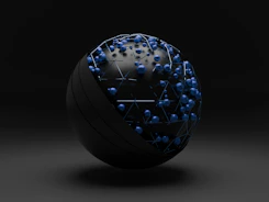 Futuristic depiction of decentralized nodes glowing in dark navy and metallic gold tones