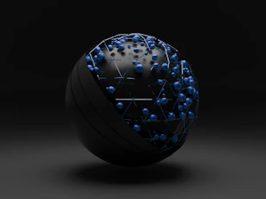 Futuristic depiction of decentralized nodes glowing in dark navy and metallic gold tones
