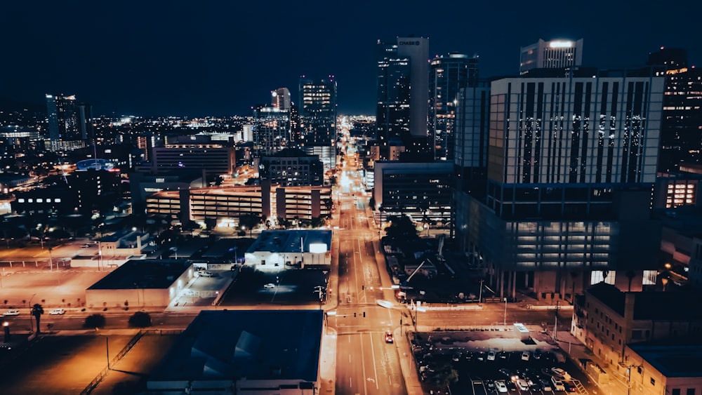 high rise buildings during night time