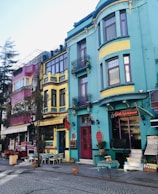 A vibrant street scene in Buenos Aires with colorful buildings.