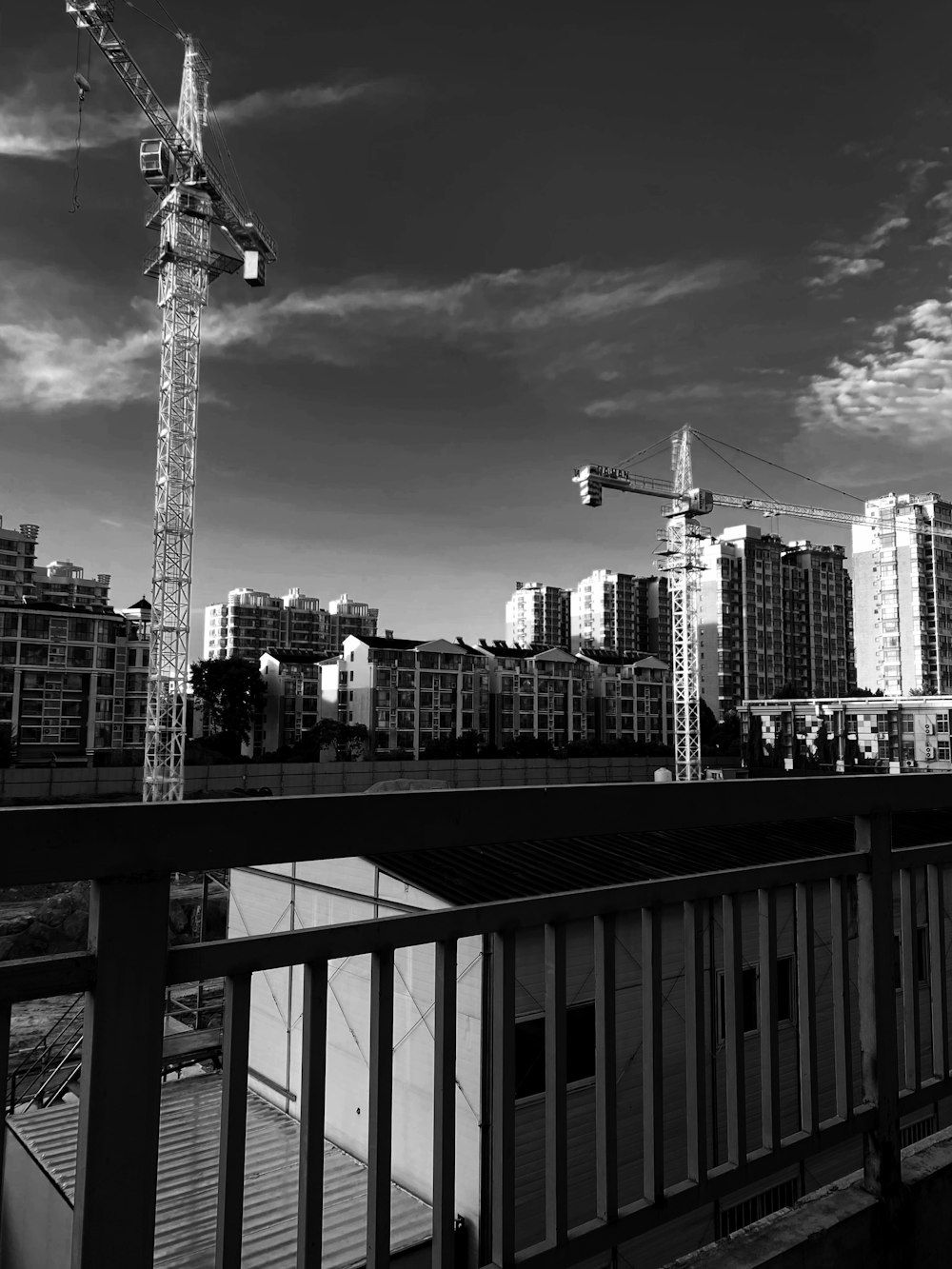 grayscale photo of high rise buildings