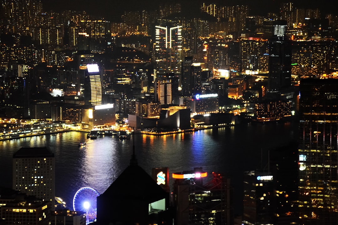 city skyline during night time