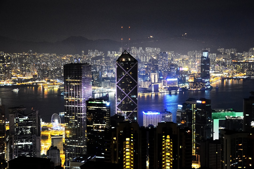 city skyline during night time